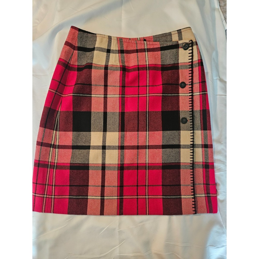 Telluride Clothing Co Wool Blend Red Plaid Women's Size 4 Skirt Whipstitch Hem